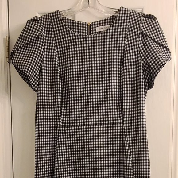 Calvin Klein Black and White Checkered Midi Dress - Picture 1 of 5